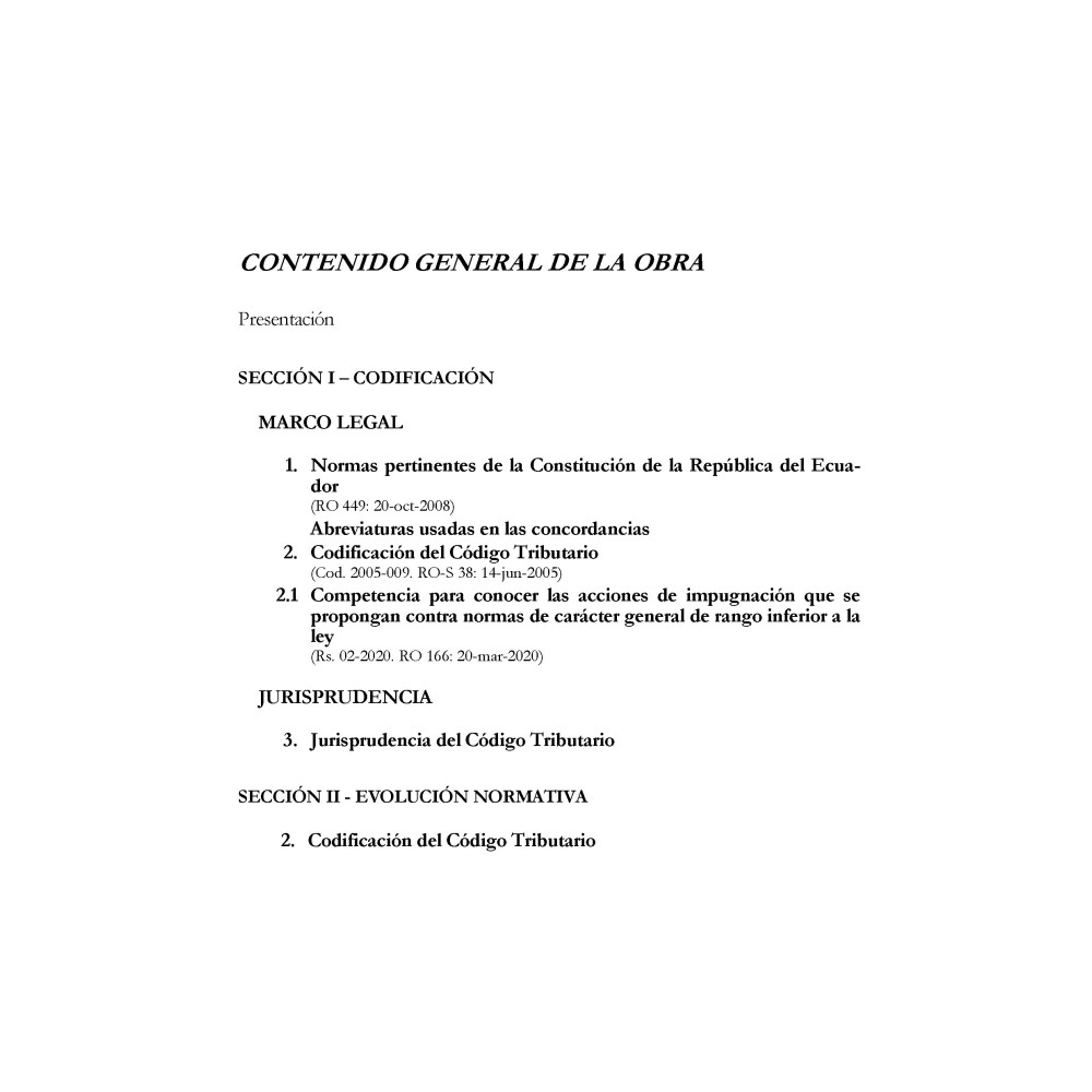 Código Tributario, Legislación Conexa, Concordancias